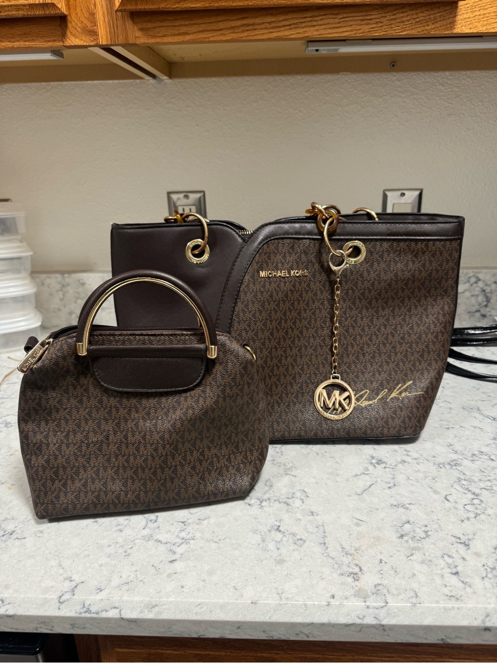 Michael Kors Brown Signature MK Tote with Matching Satchel